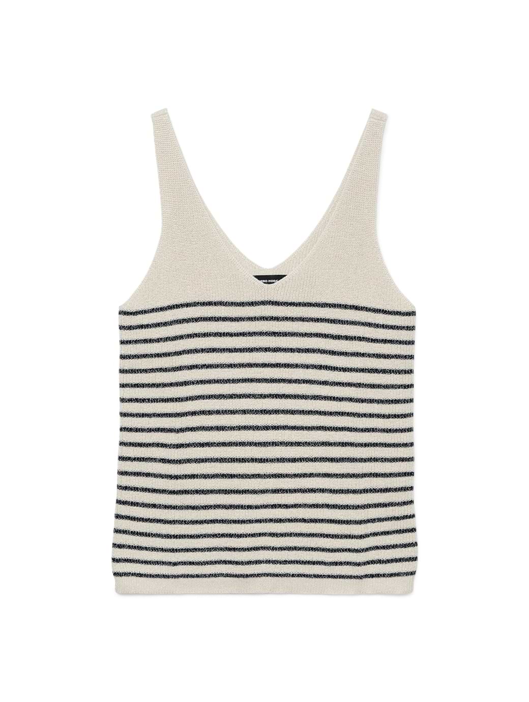 Vero Moda Lexsun Shine Sleeveless Top Birch with Navy Blazer and Silver Lurex Stripes