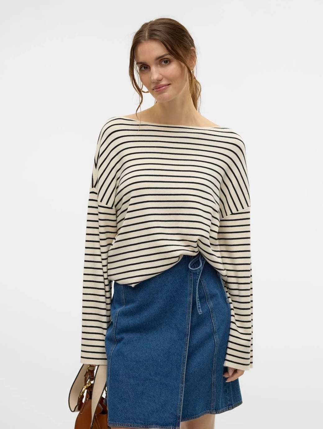 Vero Moda Peoni Long Sleeve Boat Neck Knit Birch Black