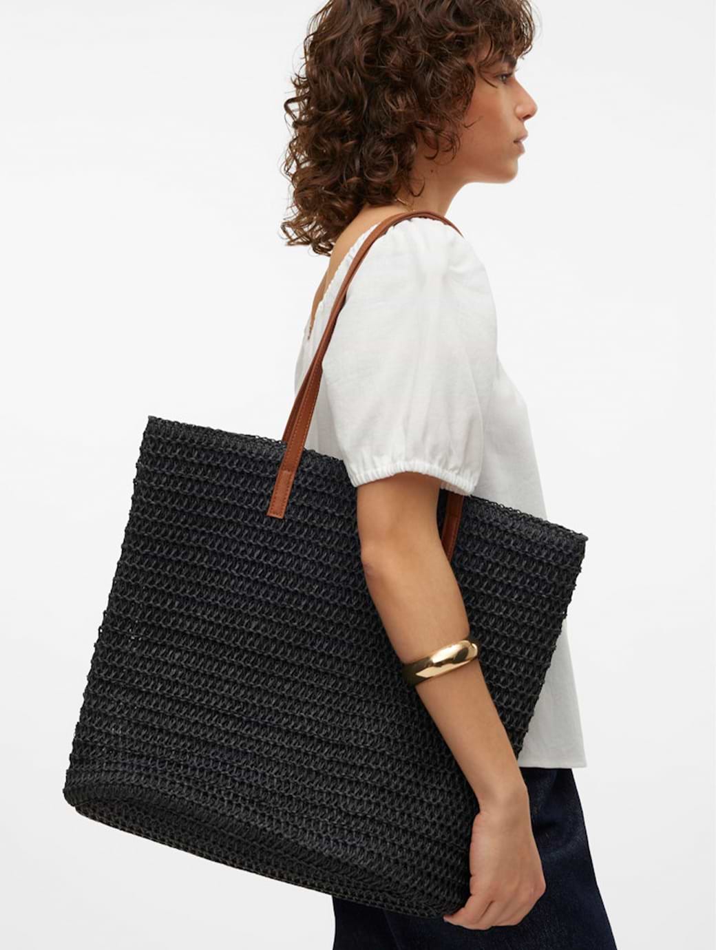 Vero Moda Sisso Beach Bag Black Cognac