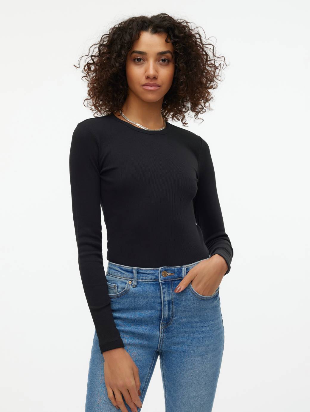 Vero Moda Women's Chloe Long Sleeve Short Top Black