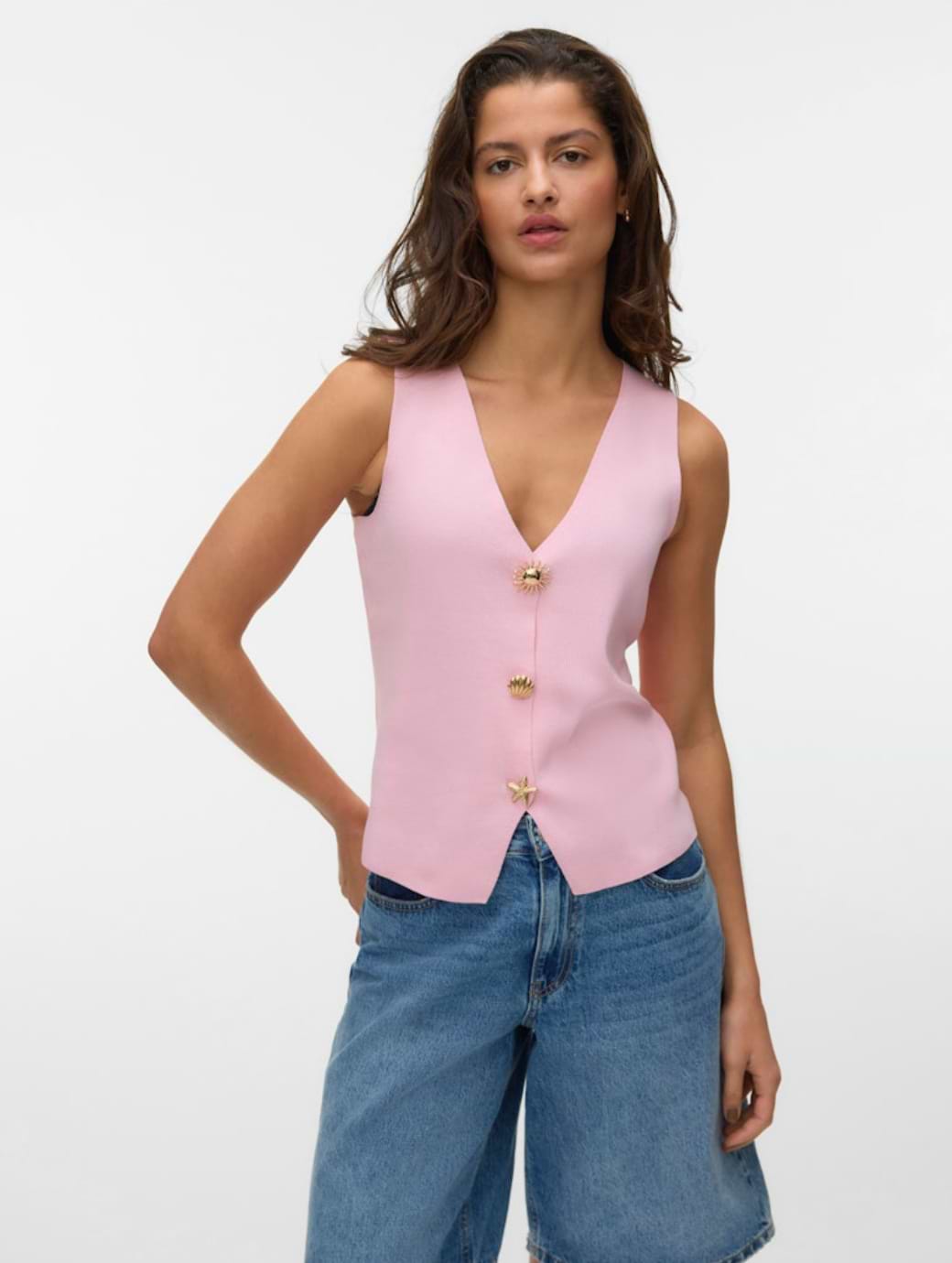 Vero Moda Women's Kylie Sleeveless Vest Knit Top Pink-A-Boo