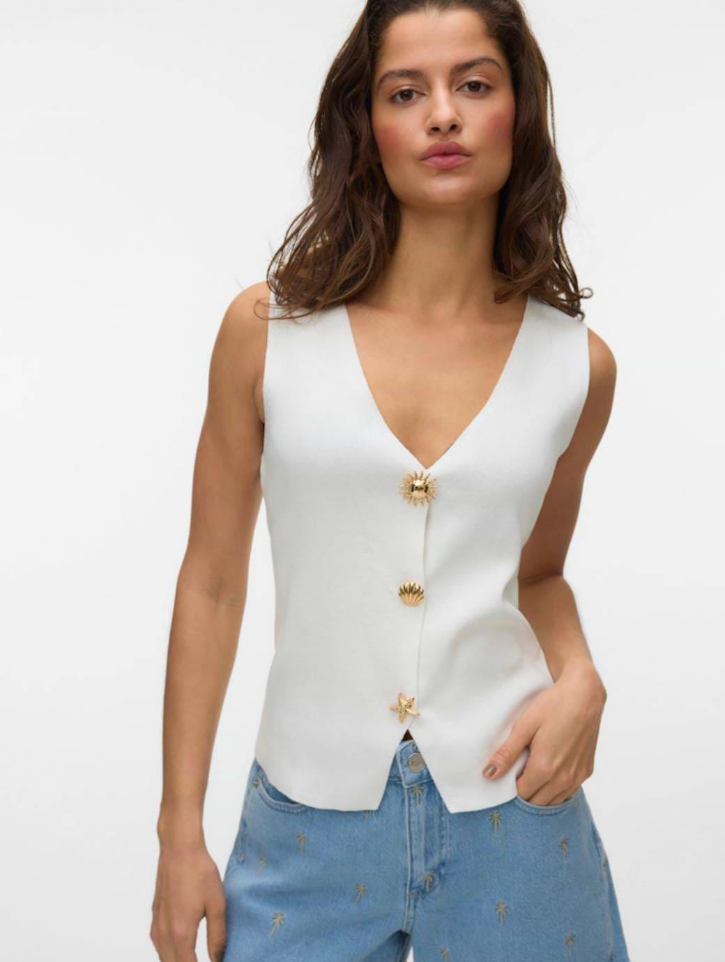 Vero Moda Women's Kylie Sleeveless Vest Knit Top Snow White