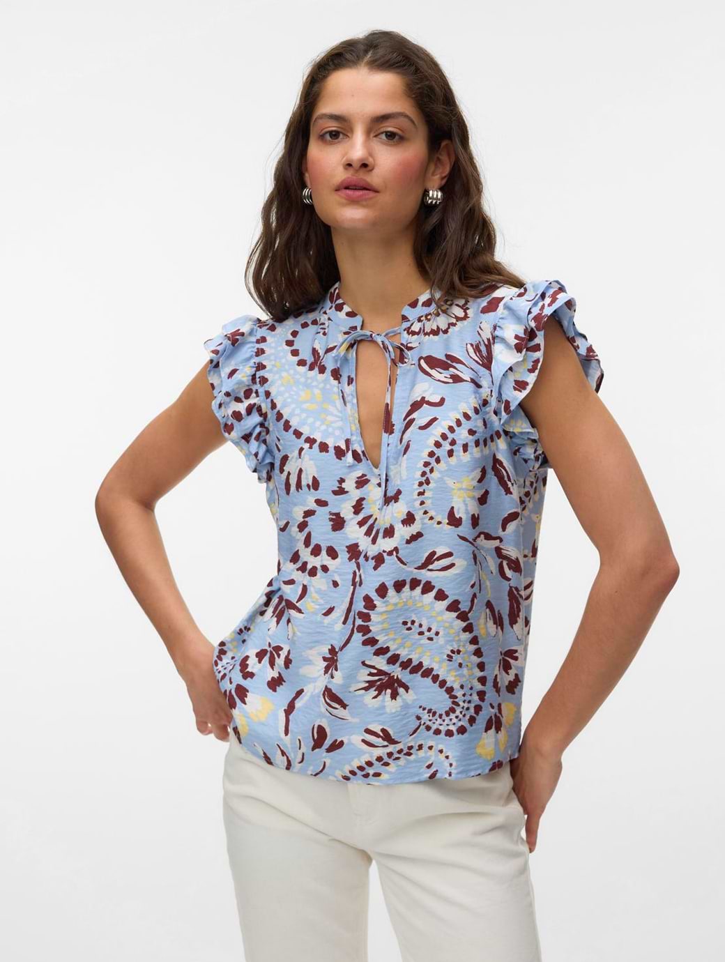 Vero Moda Women's Nellie Carla Sleeveless Frill Top Brunnera Blue