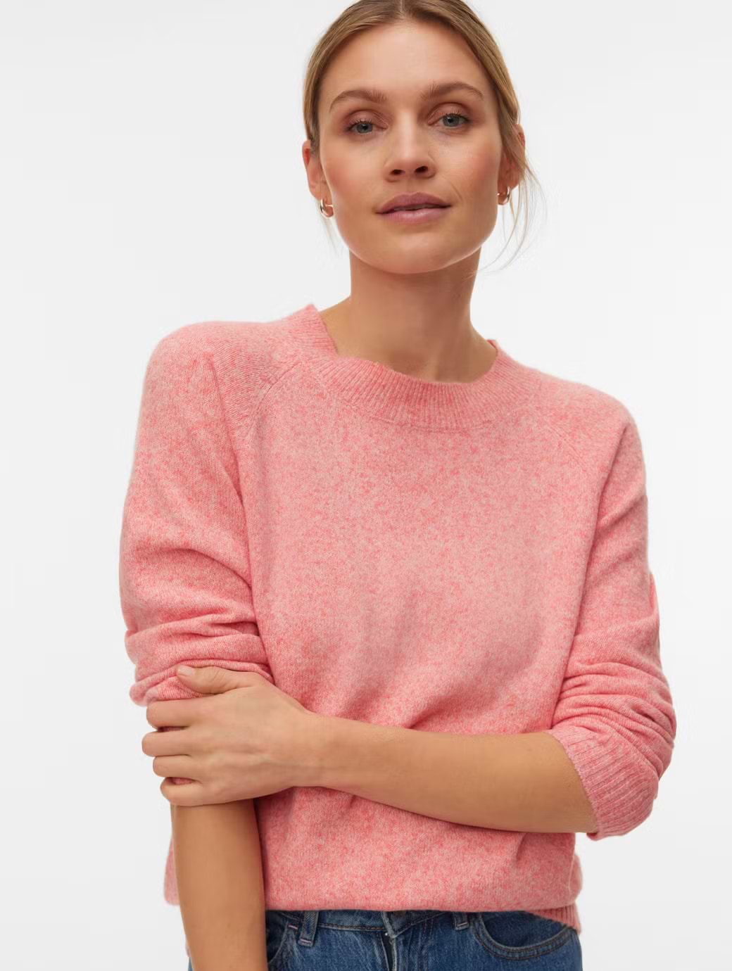 Vero Moda Women's Doffy Long Sleeve O-Neck Blouse Coral Paradise W. White Melange