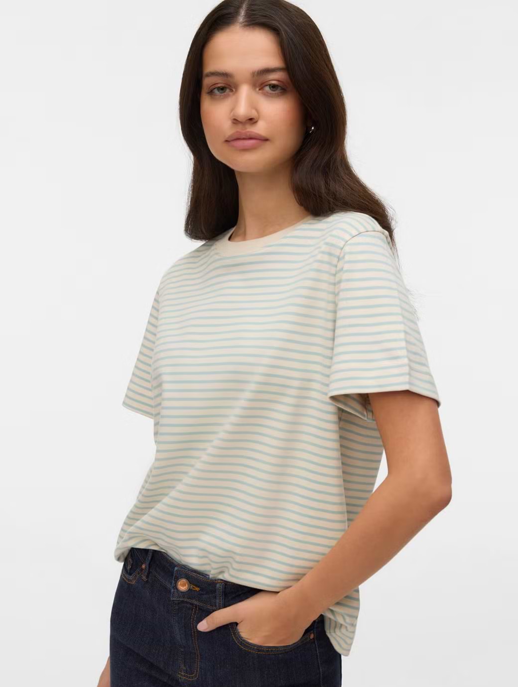 Vero Moda Women's Jada Naima Short Sleeve O-Neck T-Shirt Birch Gray Mist