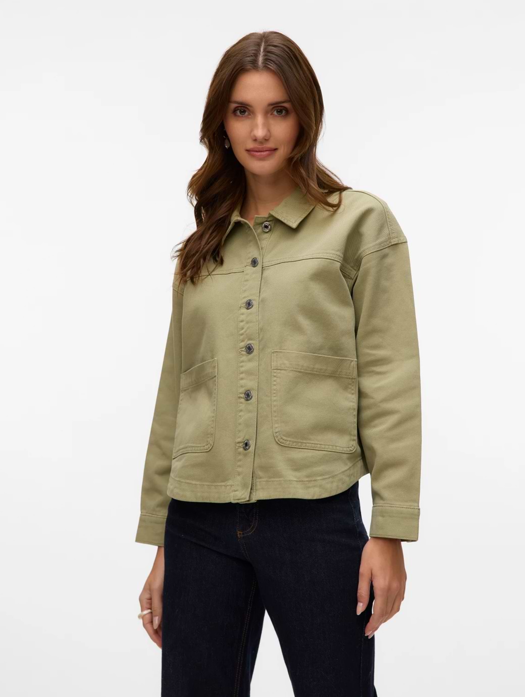 Vero Moda Women's Jamie Long Sleeve Denim Shacket Laurel Wreath Washed