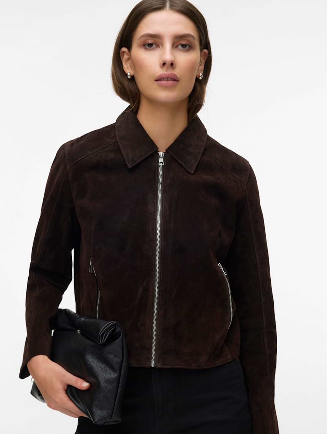 Vero Moda Women's Janice Jade Short Suede Jacket Chocolate