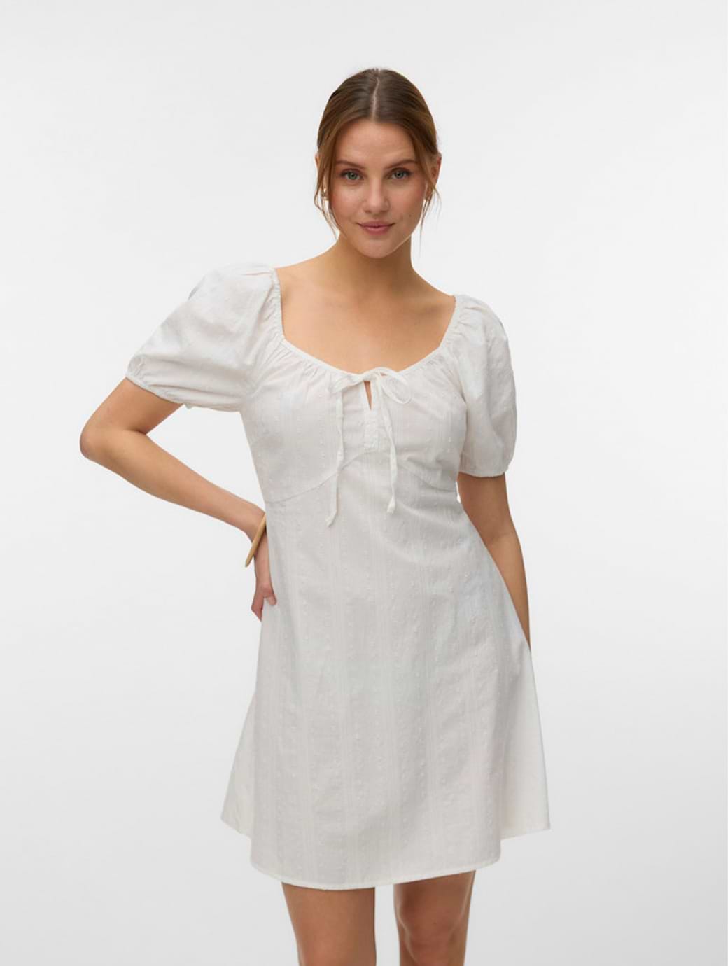Vero Moda Women's Jutty Short Sleeve Short Woven Dress Snow White