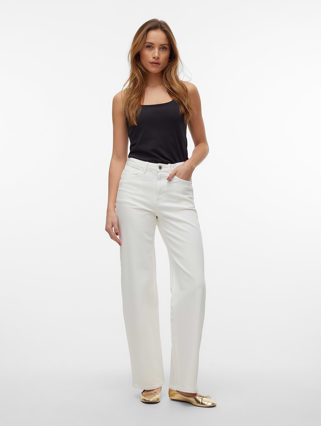 Vero Moda Women's Tessa High Rise Wide Jeans Bright White