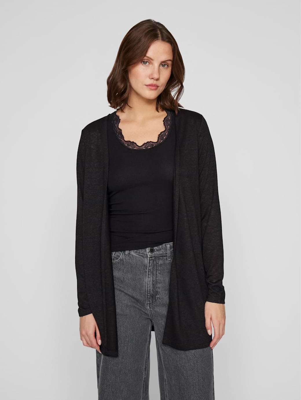 Vila Amer Long Sleeve Open Cardigan Black Beauty