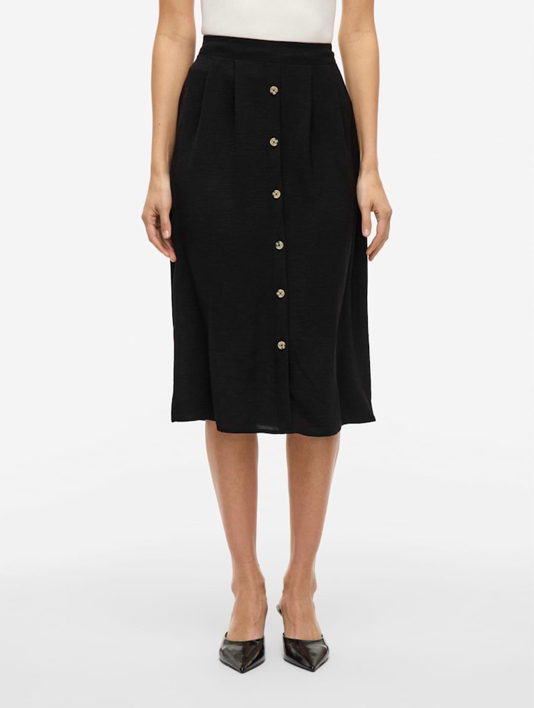 Vila Josa Heavyweight Midi Button Skirt Black Beauty