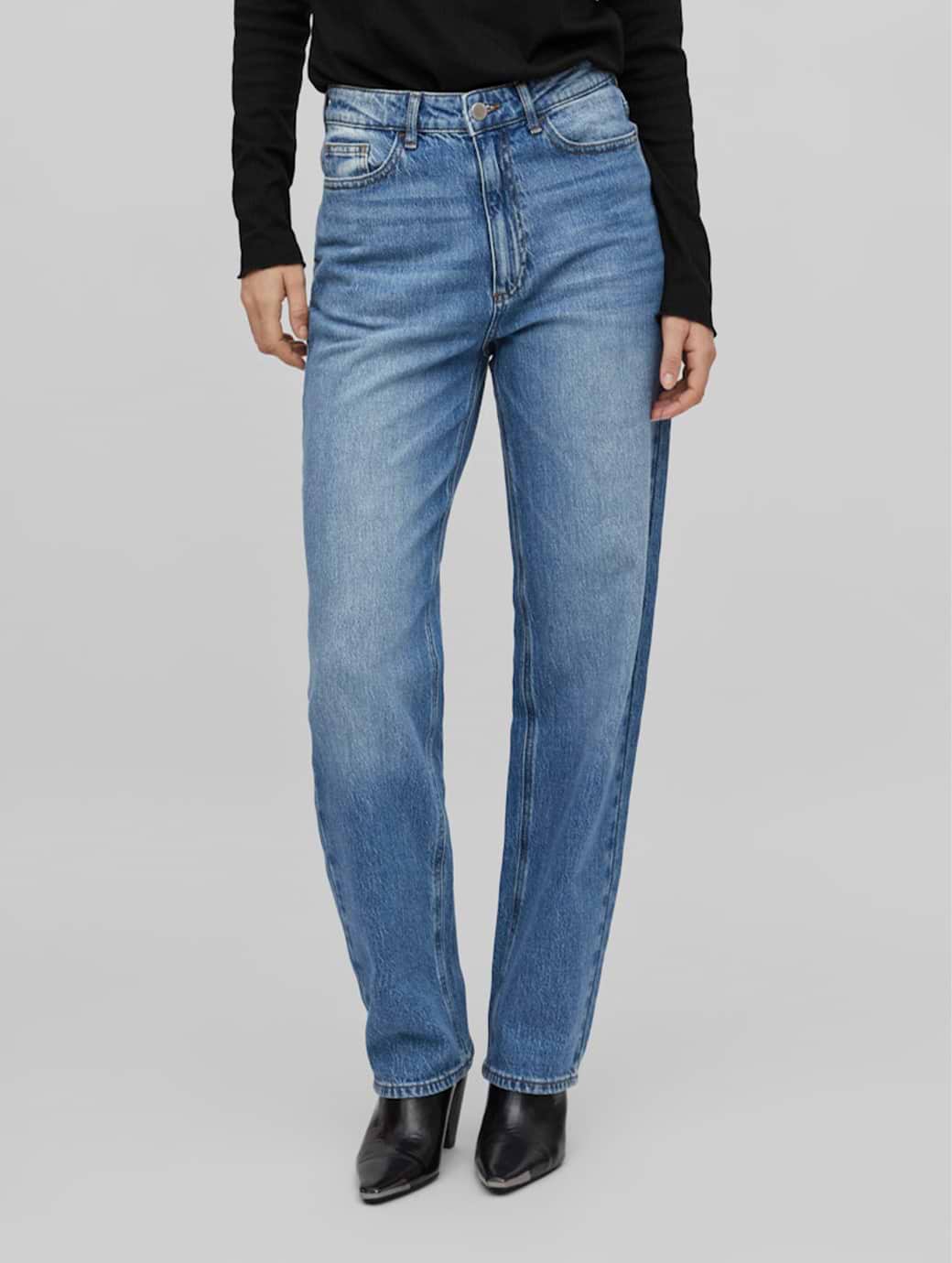 Vila Kelly Heavyweight Straight Jean Medium Blue Denim Wash