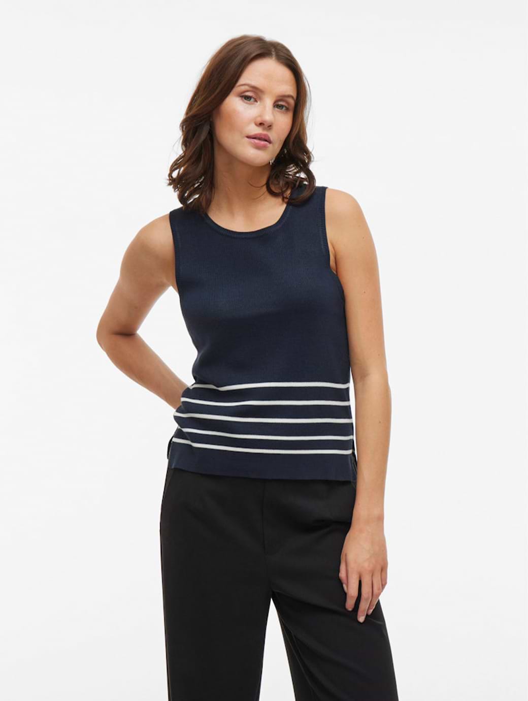 Vila Kippa O-neck Sleeveless Knit Top Navy Blazer Cloud Dancer
