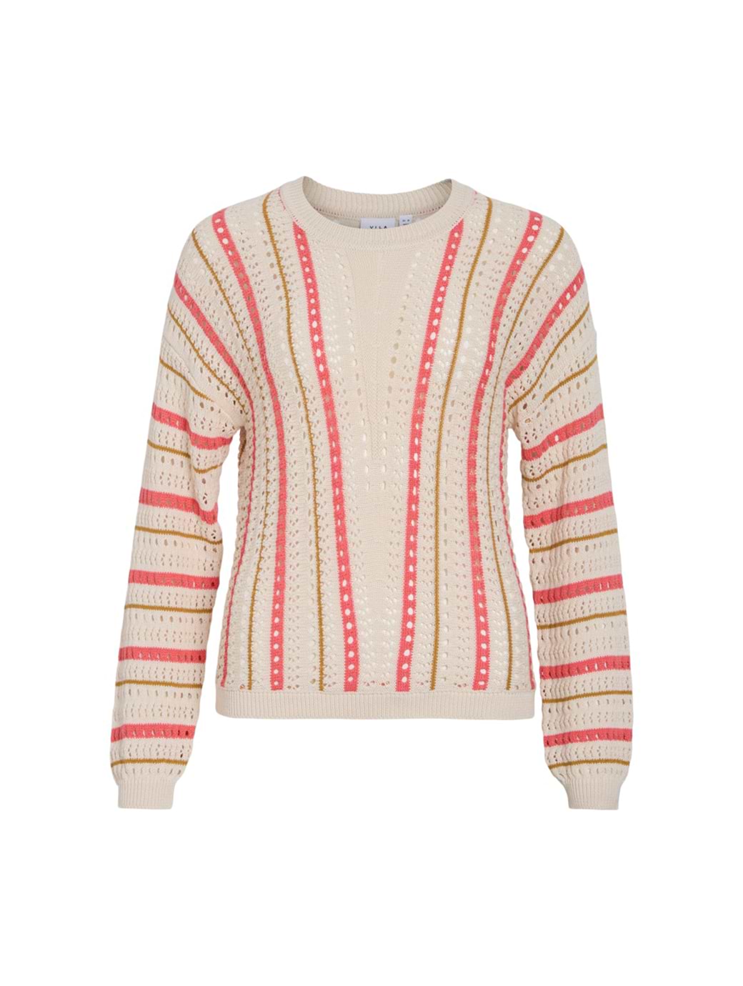 Vila Marian O-neck Long Sleeve Stripe Knit Top Birch Wood Thrush/Dubarry