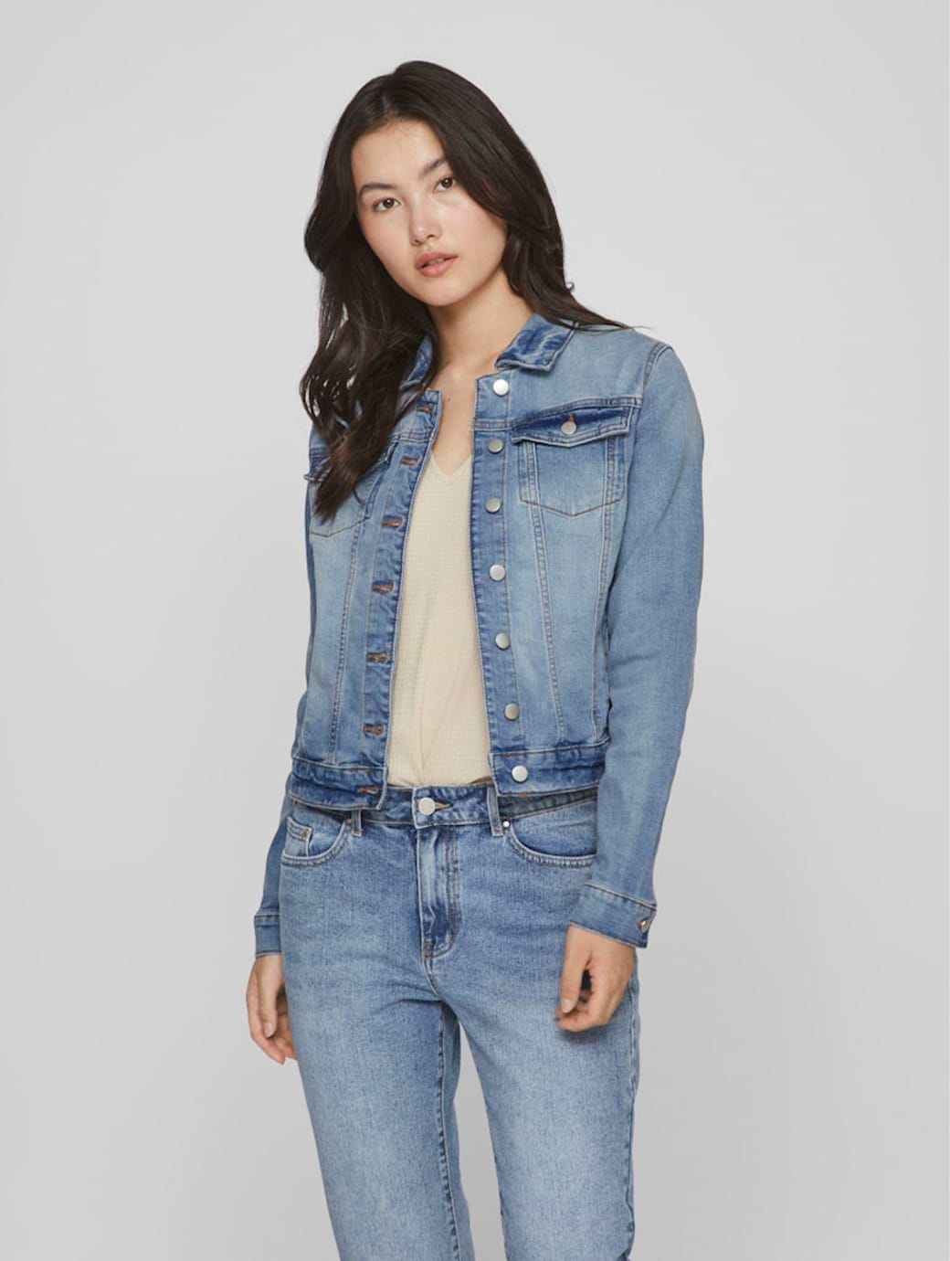 Vila Show New Long Sleeve Denim Jacket Light Blue Denim