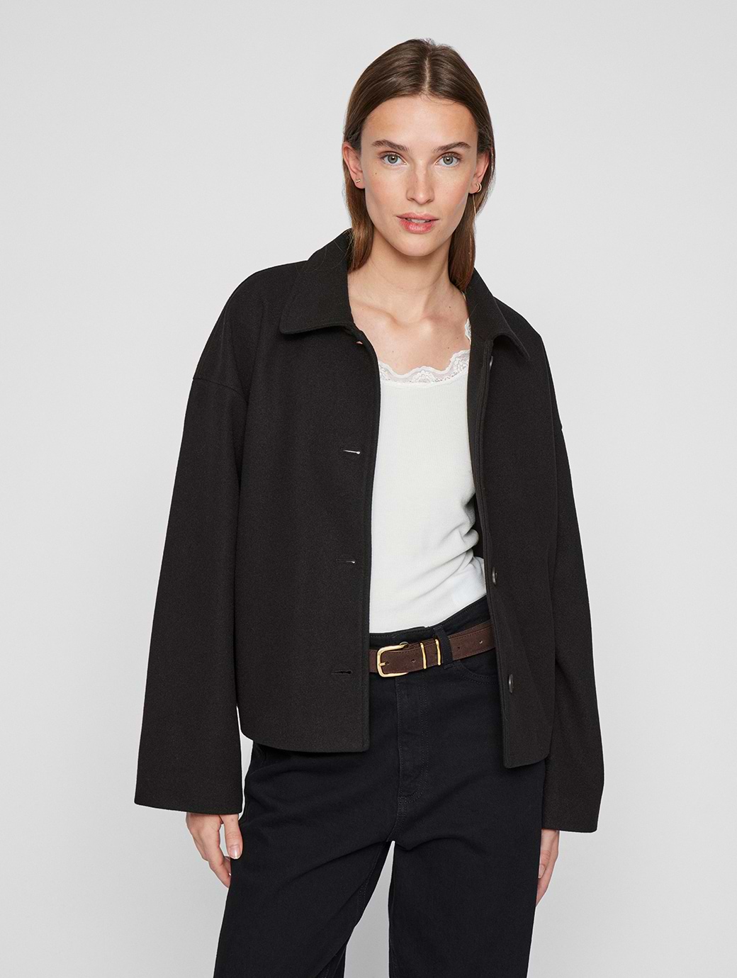 Vila Solo Button Long Sleeve Short Jacket Black Beauty
