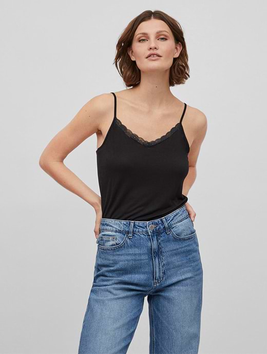 Vila Viadaisy Lace Singlet Black
