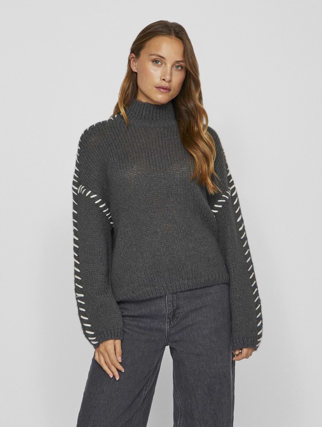 Vila Vichoca New Long Sleeve Knitted Pullover Dark Grey