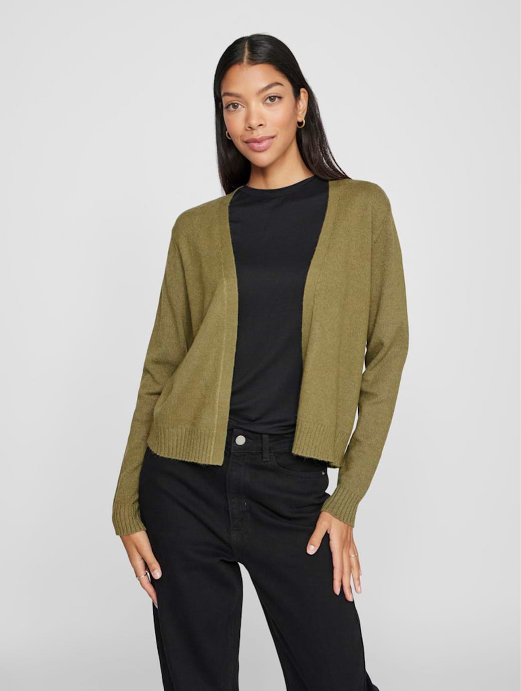 Vila Viril Short Long Sleeve Knit Cardigan Capulet Olive/Dark Melange