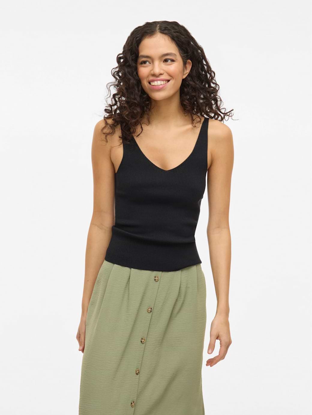 Vila Wennie V-neck Rib Neck Sleeveless Top Black Beauty