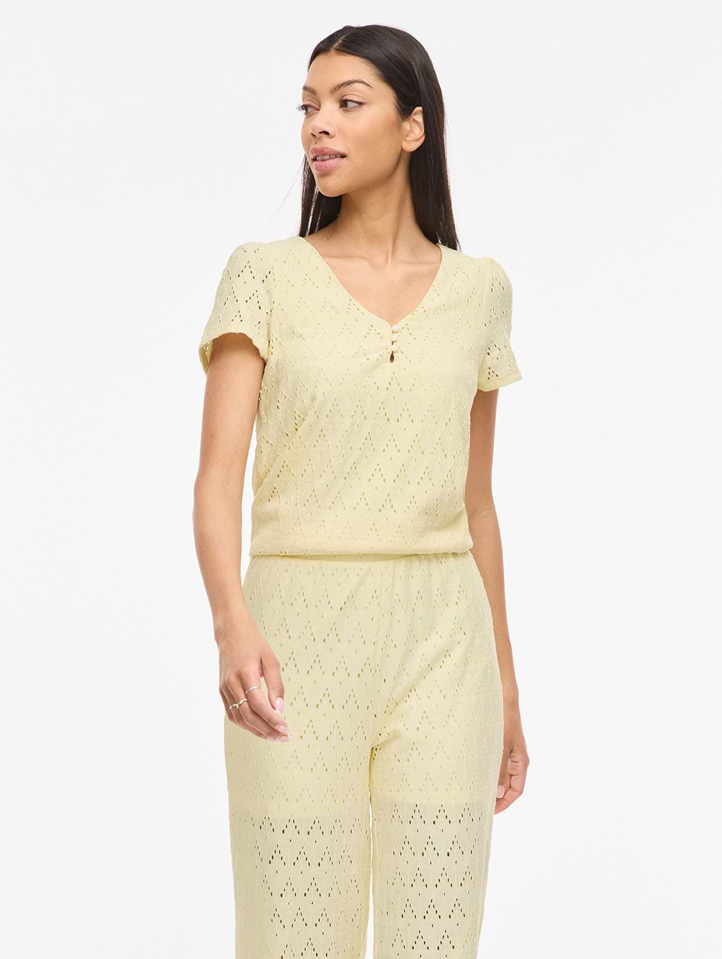 Vila Women's Amalina V-neck Short Sleeve Top Pastel Yellow