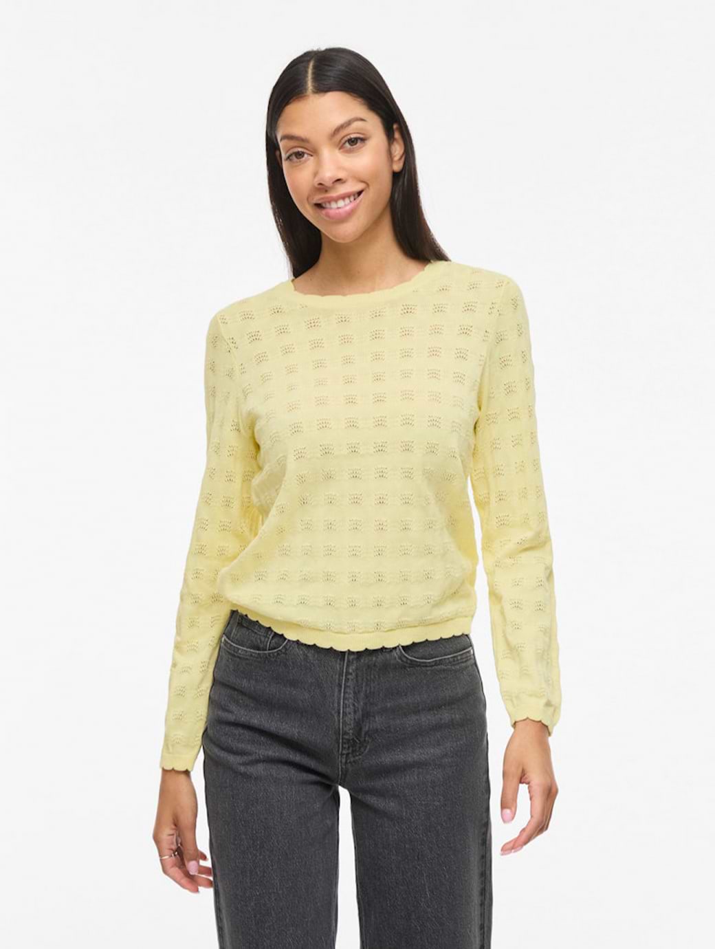 Vila Women's Ambelle Long Sleeve Pointelle Knit Top Pastel Yellow