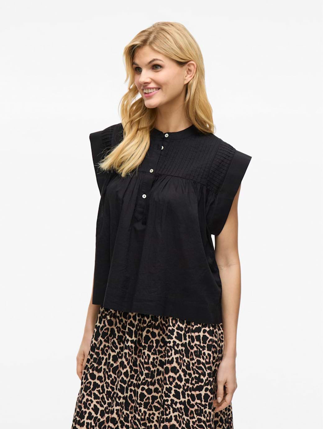 Vila Women's Katinka Sleeveless Short Shirt Black Beauty