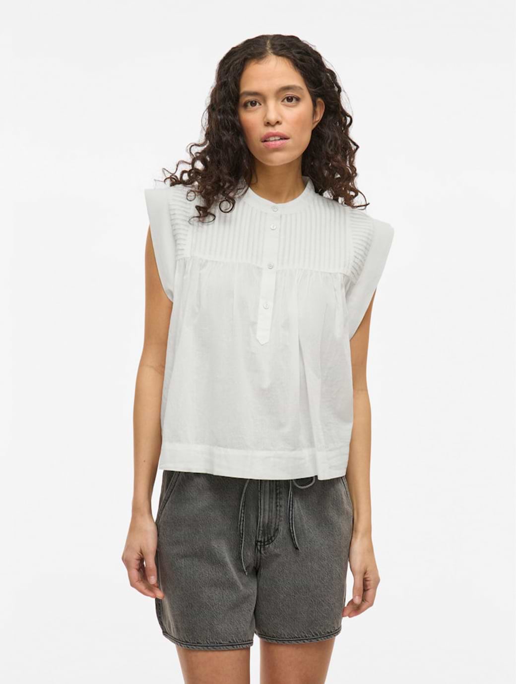 Vila Women's Katinka Sleeveless Short Shirt Snow White