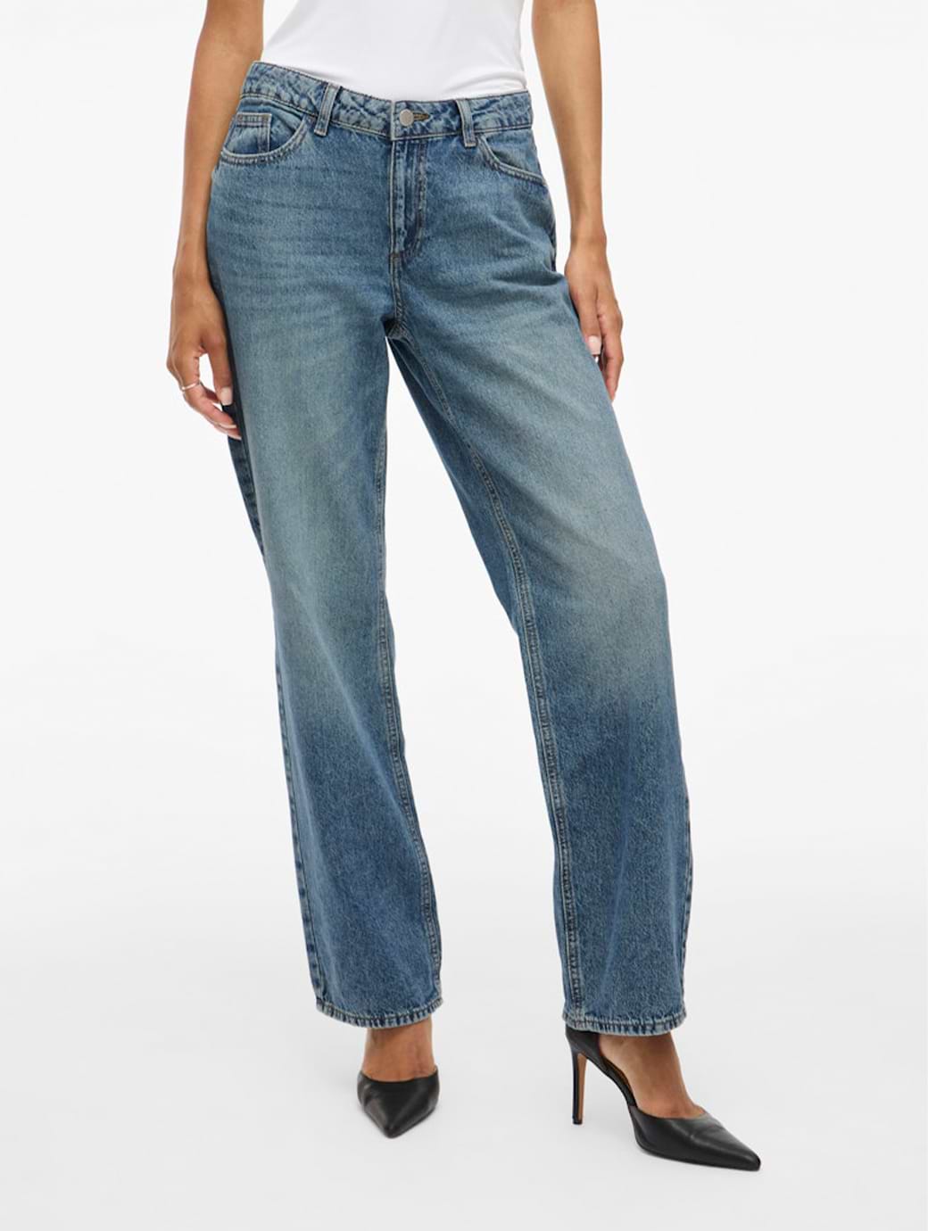 Vila Women's Maria Creek Lightweight Relaxed Fit Jeans Medium Blue Tinted