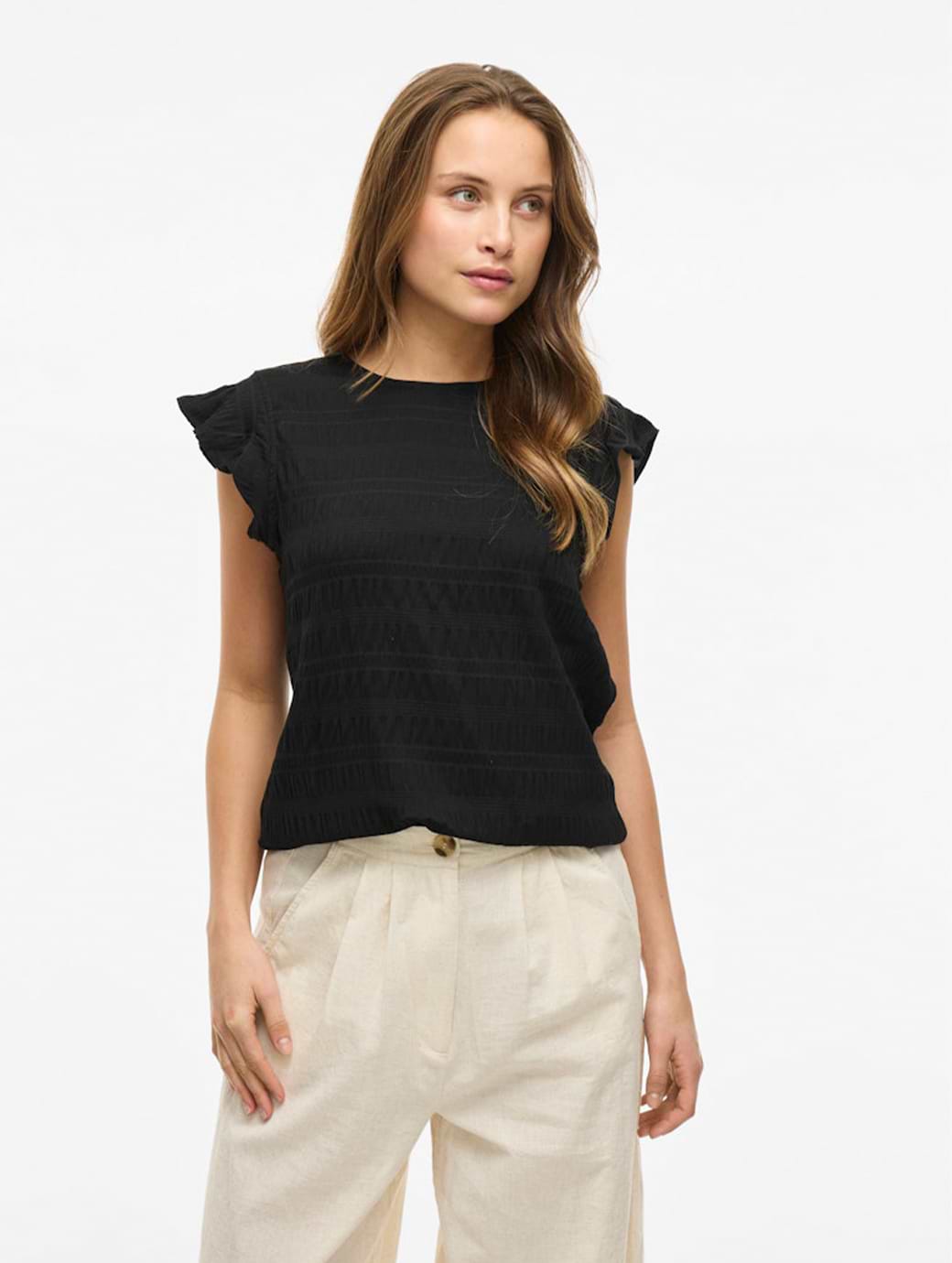 Vila Women's Raye Short Sleeve Top Black Beauty