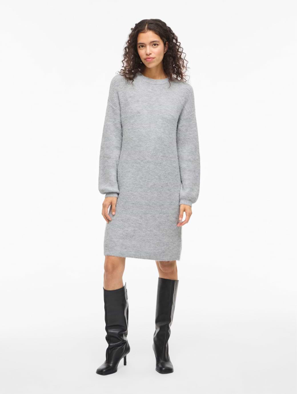 Vila Women's Retta O-neck Long Sleeve Knit Dress Light Grey Melange