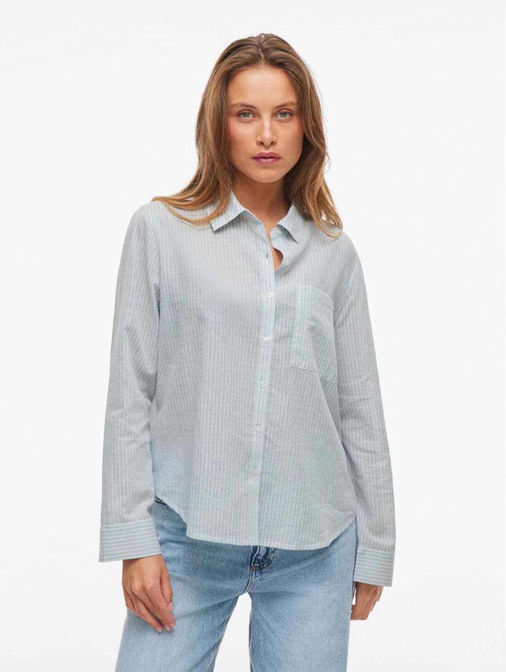 Vila Women's Rumana Long Sleeve Shirt Kentucky Blue Birch