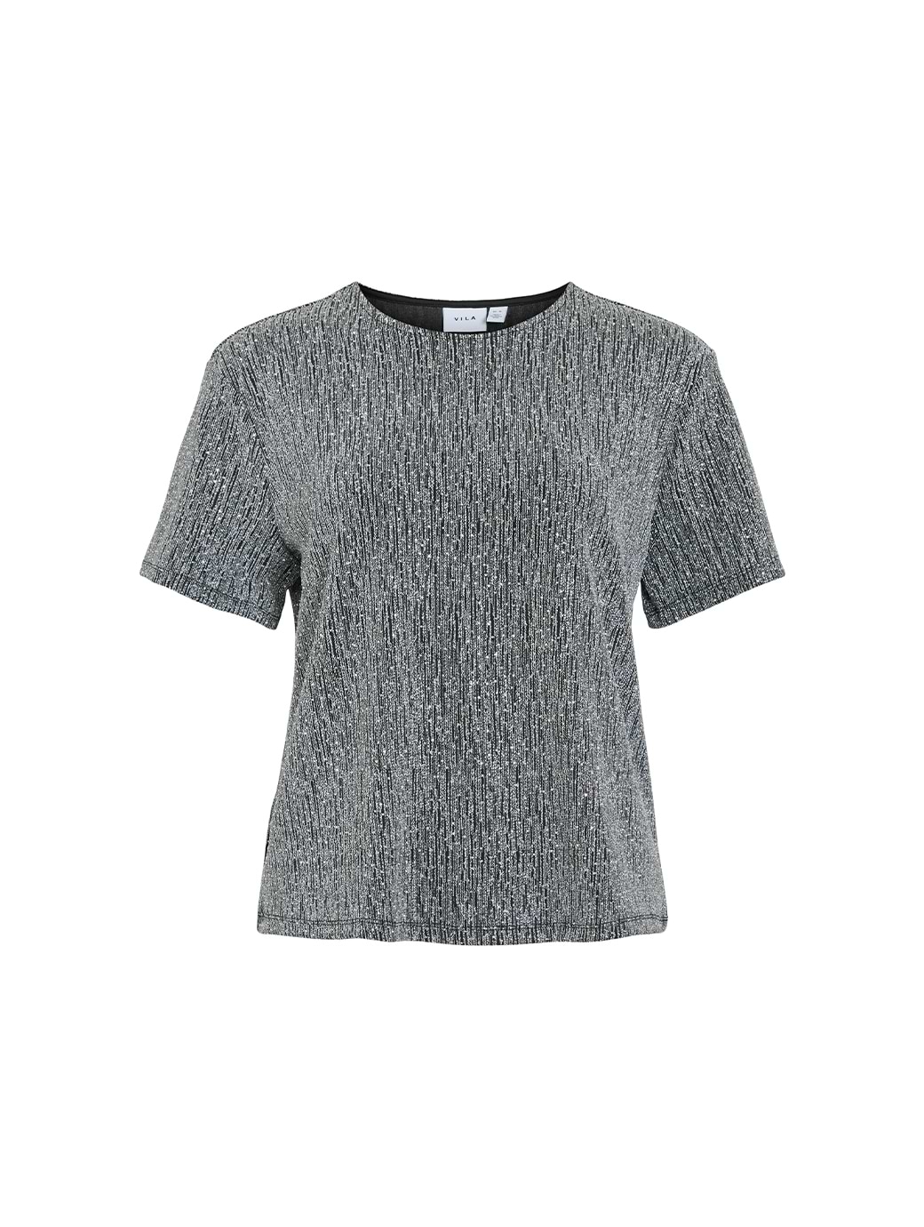 Vila Women's Silna O-neck Short Sleeve Top Black Beauty Silver