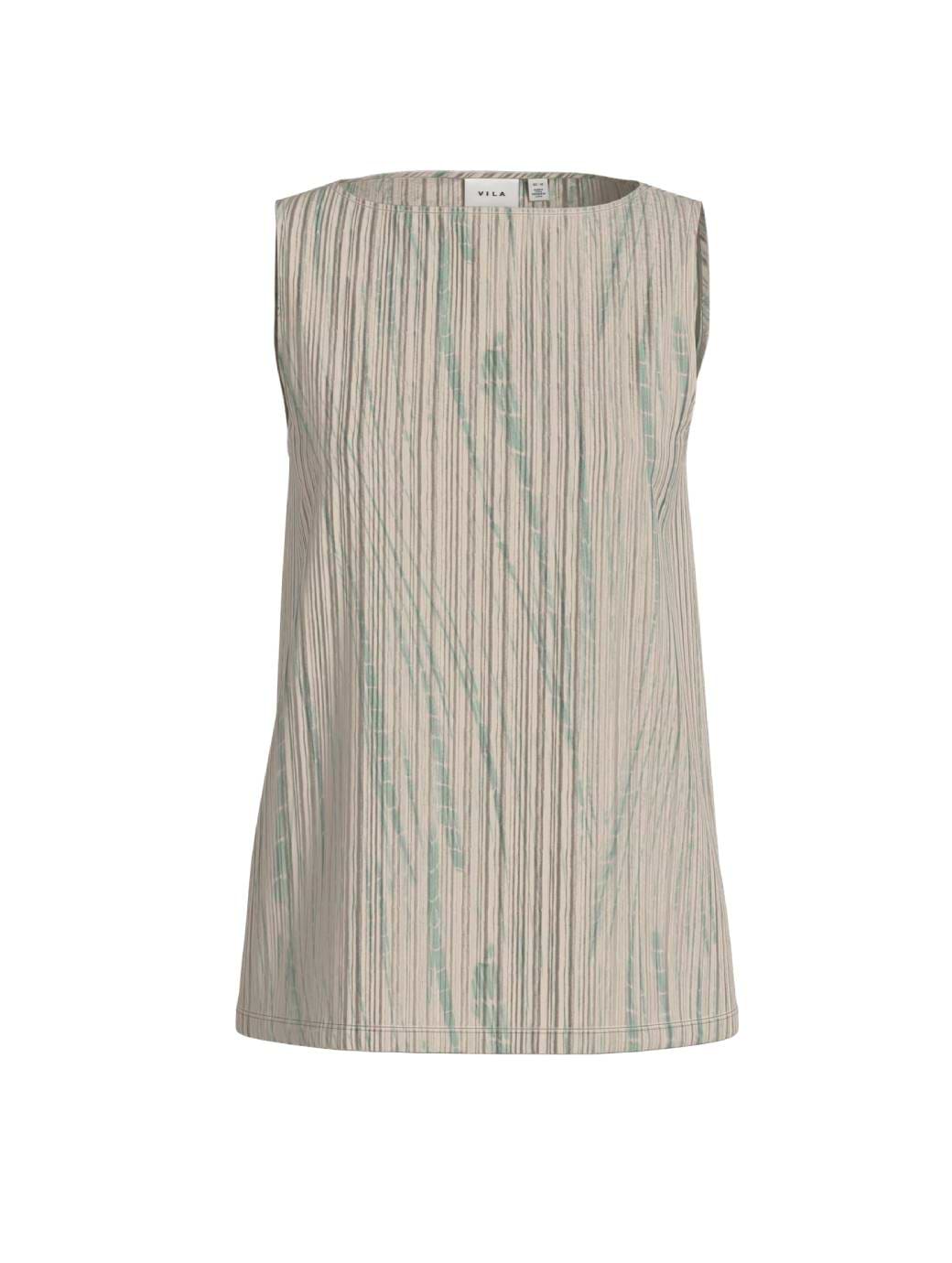 Vila Women's Thua Mia Boatneck Sleeveless Top Birch/Slit Green