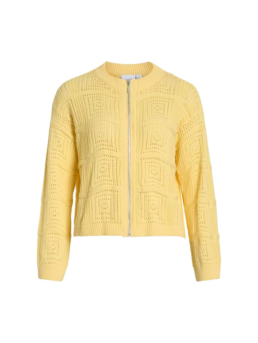 Vila Women's Tul O-Neck Long Sleeve Knit Zip Cardigan Pale Banana