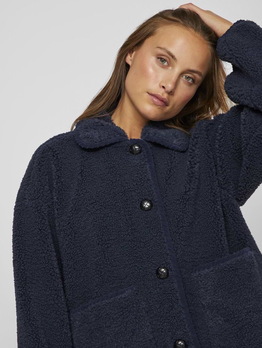 Womens navy teddy coat top