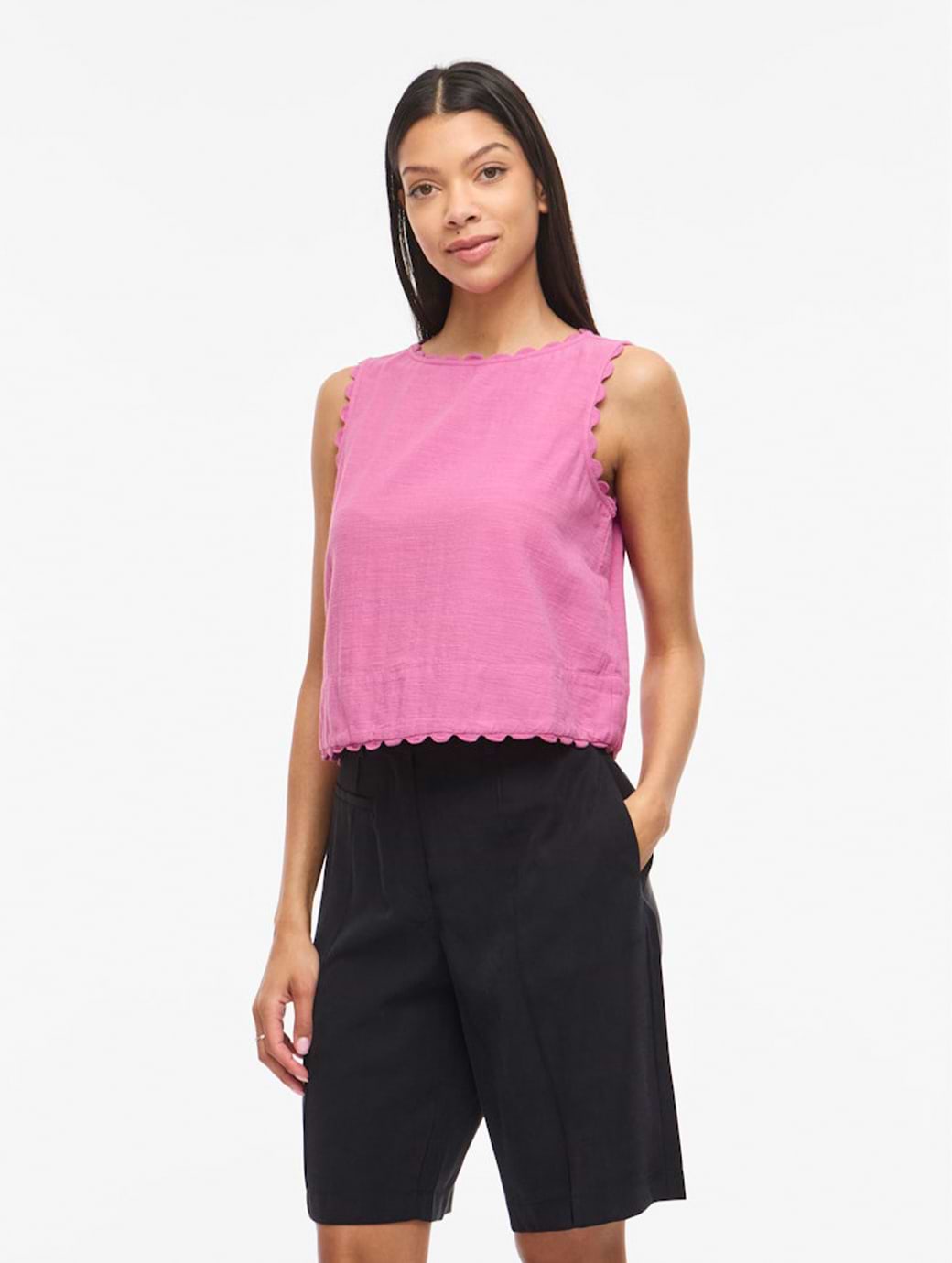 Vila Women's Vimindy O-Neck Scallop Top Fiji Flower