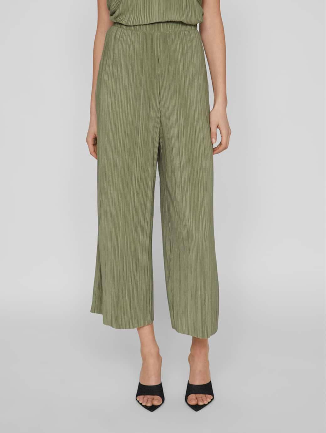 Vila Women's Plisa Heavyweight Culotte Trousers Oil Green