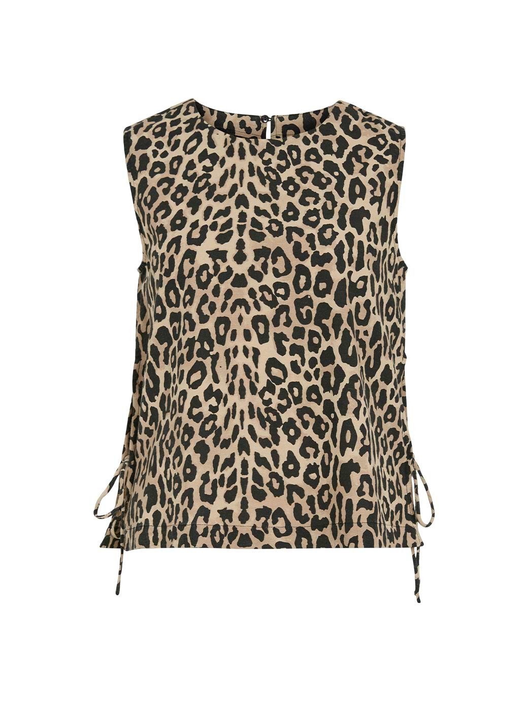 Vila Women's Prisilla Pri O-neck Sleeveless Tie Top Birch Leopard