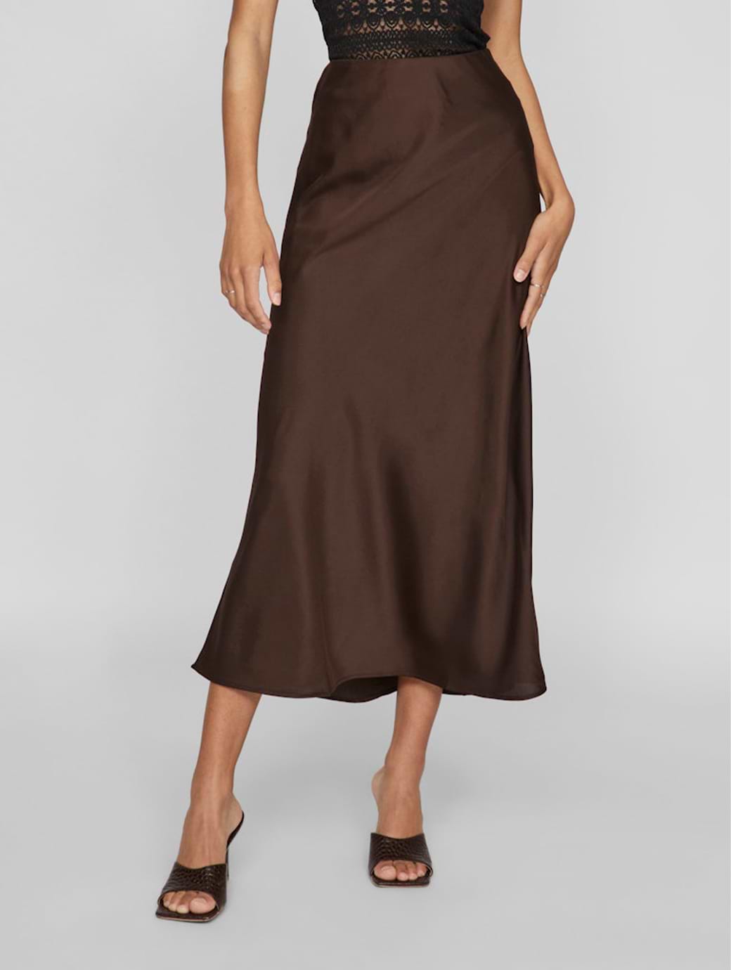 Vila Women's Viellette High Waist Midi Skirt Coffee Bean