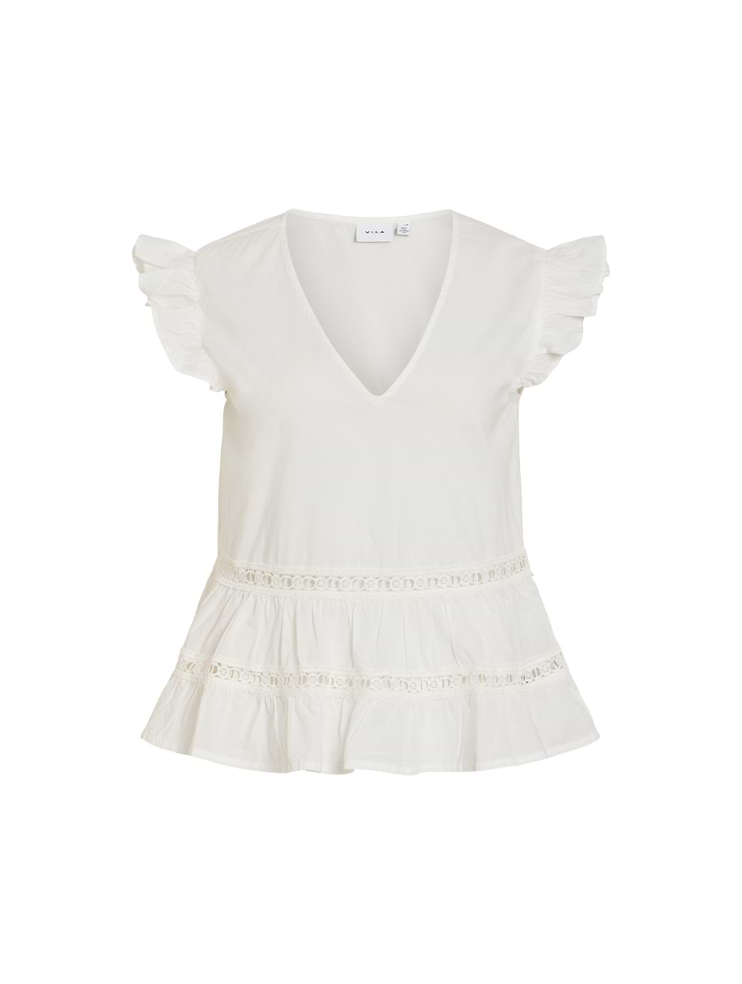 Vila Women's Humila V-Neck Frill Top Snow White
