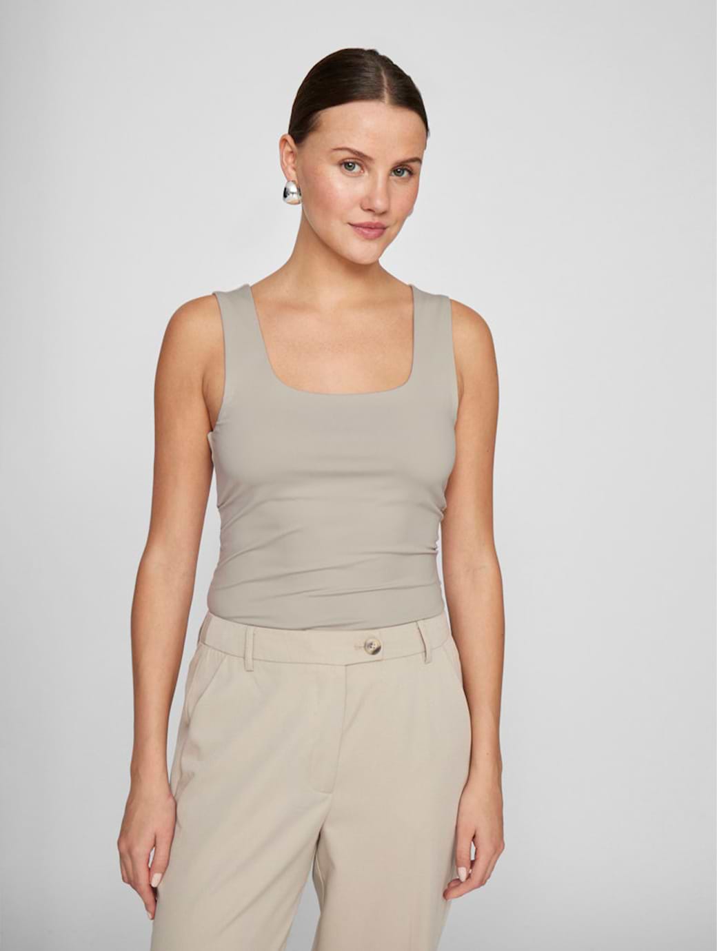 Vila Women's Vikenza U-Neck S/L Tank Top Silver Gray