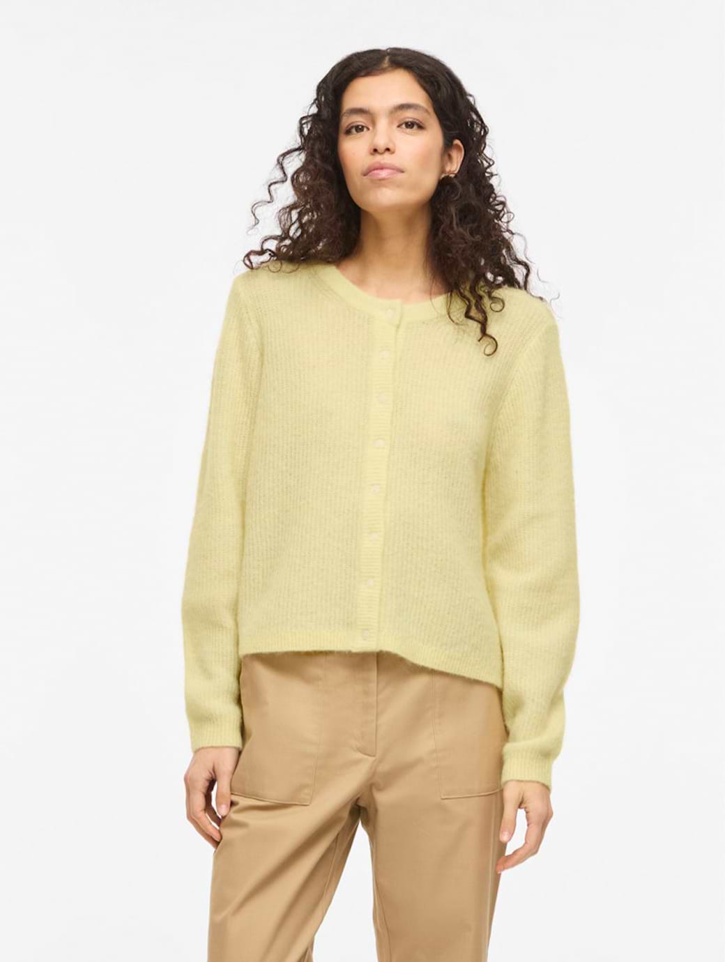Vila Women's Vilory O-Neck Long Sleeve Knit Cardigan Pastel Yellow Melange 