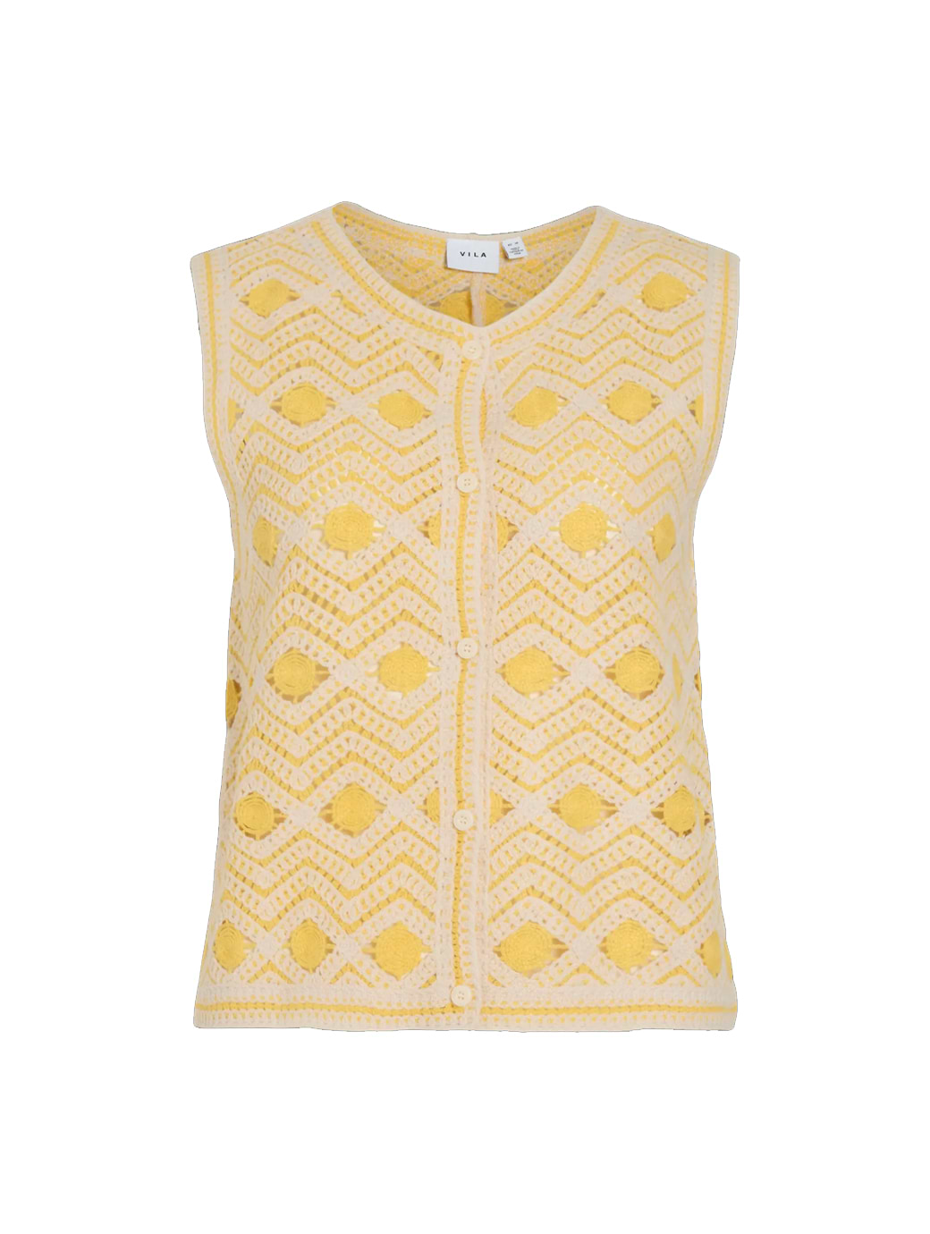 Vila Women's Sandea O-Neck Crochet Vest Birch Yarrow
