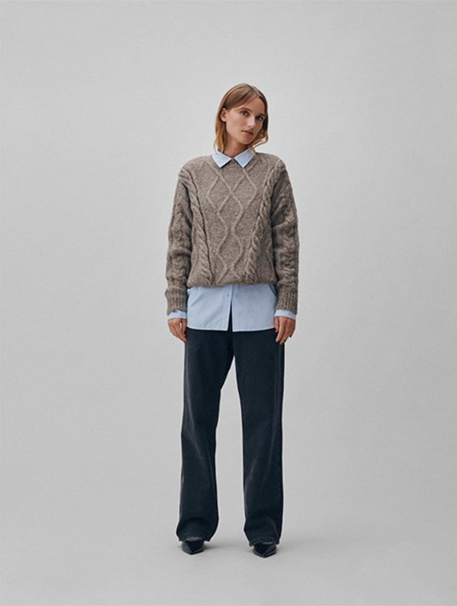 Vila Womne's Vitoya O-Neck Long Sleeve Cable Knit Top Dark Natural