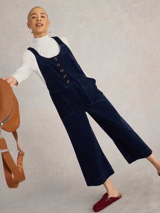 White Stuff Women's Petite Cord Dungaree Dark Navy