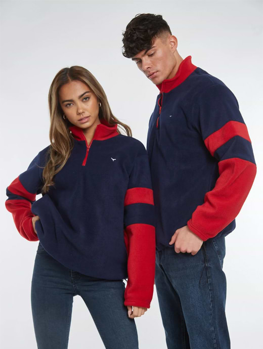 Whale Of A Time Clothing Weybourne Unisex Fleece Quarter Zip Navy/Red 