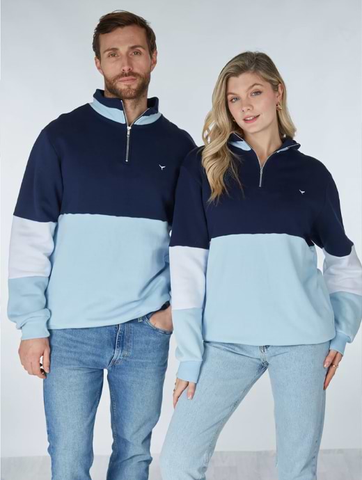 Whale Of A Time Unisex Cambridge Quarter Zip Light Blue