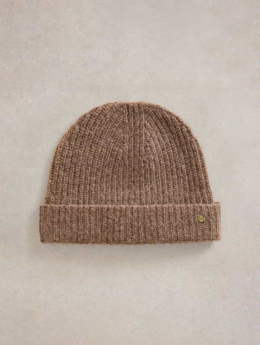 White Stuff Albie Rib Knit Beanie Mid Brown