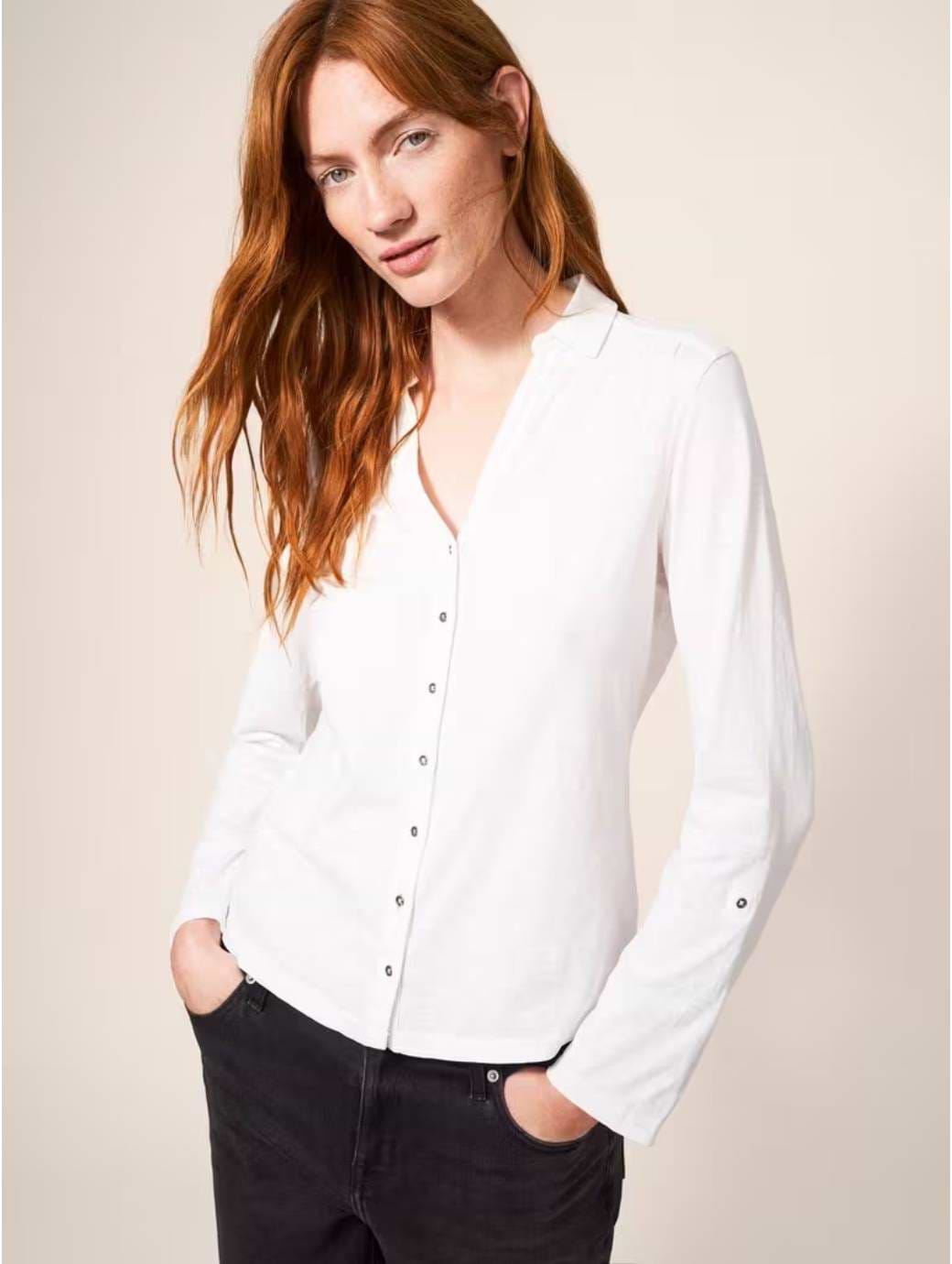 White Stuff Annie Jersey Shirt Brilliant White